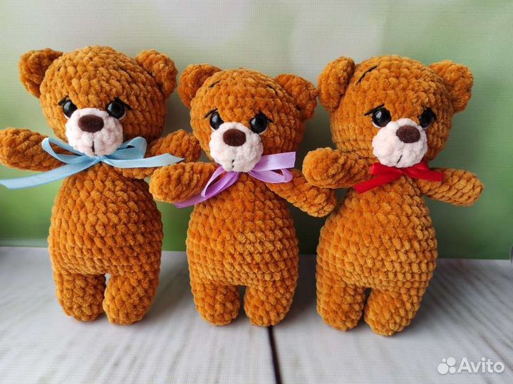 Плюшевые вязаные игрушки Кот Заяц Мишка