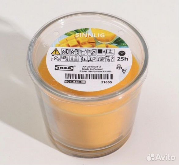 Свеча Икеа Sinnlig Манго, 40 часов горения