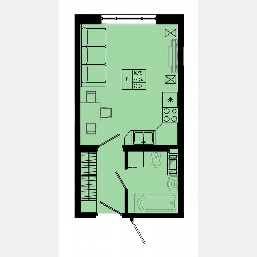 Квартира-студия, 25,6 м², 5/8 эт.