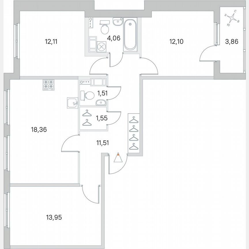 3-к. квартира, 77,1 м², 2/4 эт.