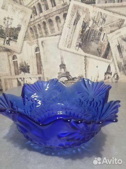 Ваза синее стекло СССР