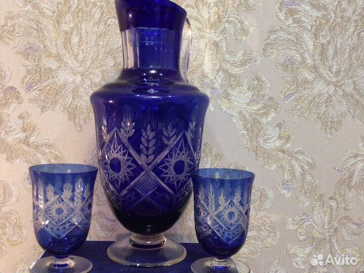 Кувшин с бокалами кобальт Колоски Дятьковский