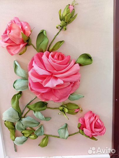 Роза. Вышивка лентами