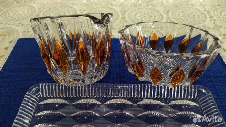 Хрусталь, Германия сахарница и молочник на подносе