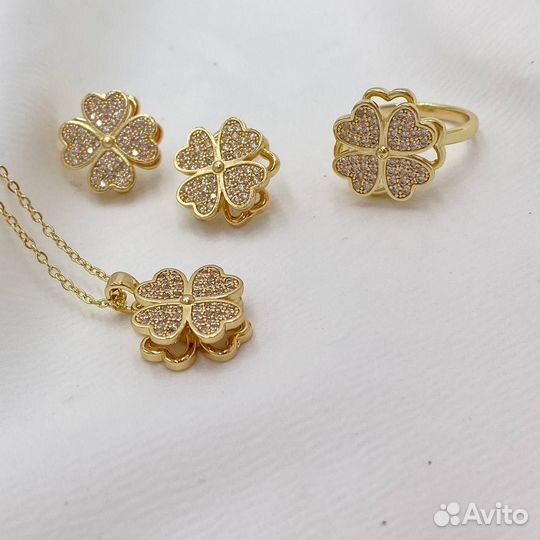 Серьги, кольцо, подвеска, браслет клевер