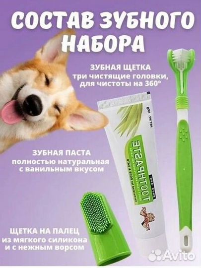 Зубная щетка и паста для собак