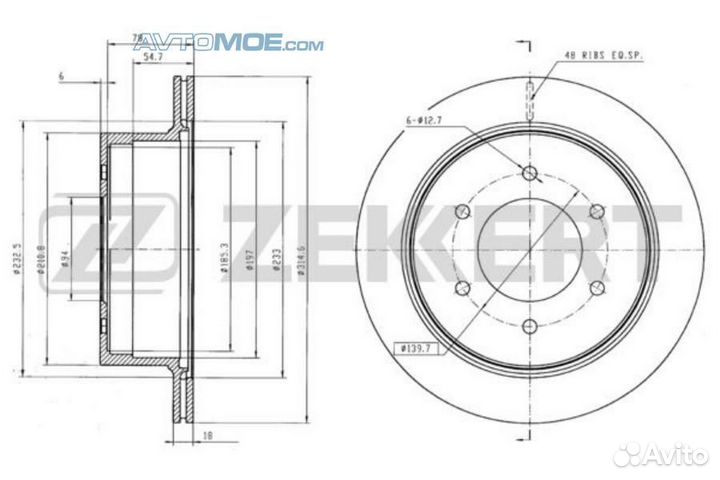 Диск тормозной задний BS5907 zekkert