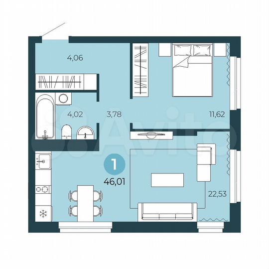 1-к. квартира, 46 м², 7/10 эт.
