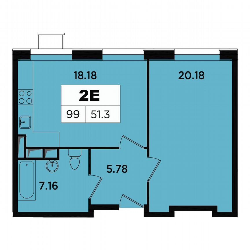 1-к. апартаменты, 51,3 м², 5/18 эт.