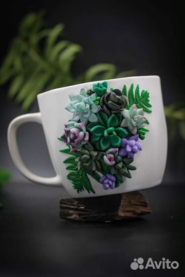 Кружка с декором из полимерной глины