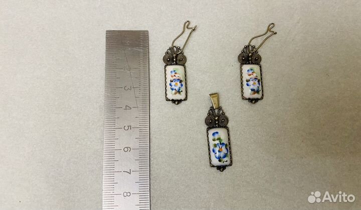 Набор бижутерии кулон и серьги скань финифть СССР