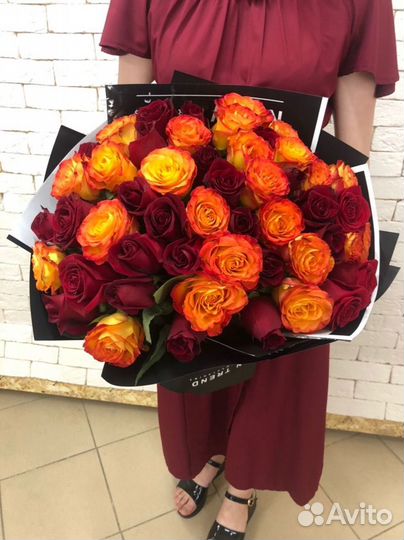 51 красно-оранжевая роза 40 см (Эквадор)
