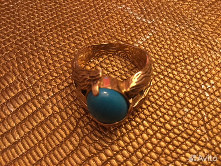 Крупное золотое кольцо, бирюза натуральная