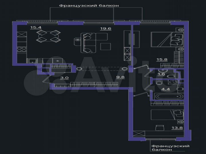 2-к. квартира, 88,3 м², 4/7 эт.