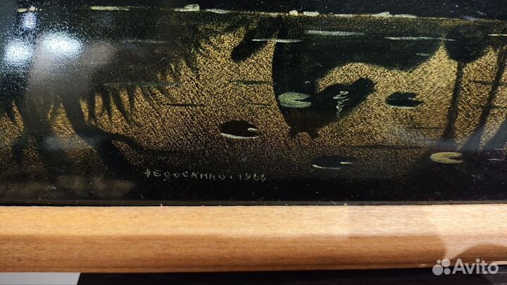 Панно Федоскино Лошади на берегу