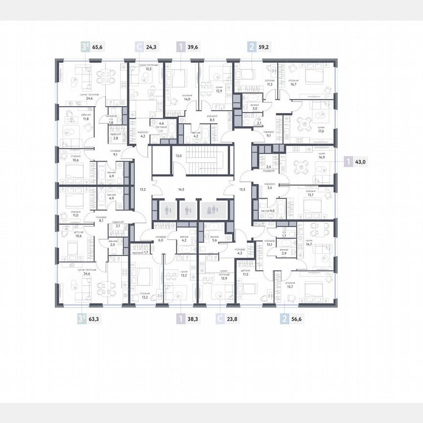 1-к. квартира, 38,1 м², 23/25 эт.