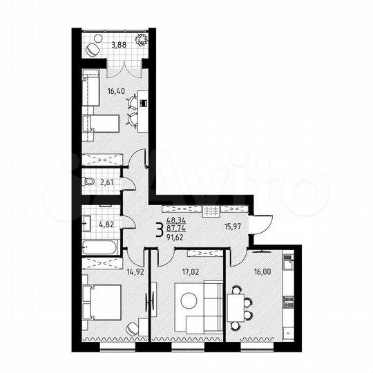 3-к. квартира, 87,7 м², 8/10 эт.