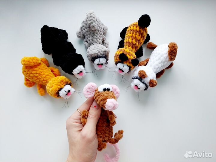 Игрушки ручной работы кот, крыса, лиса