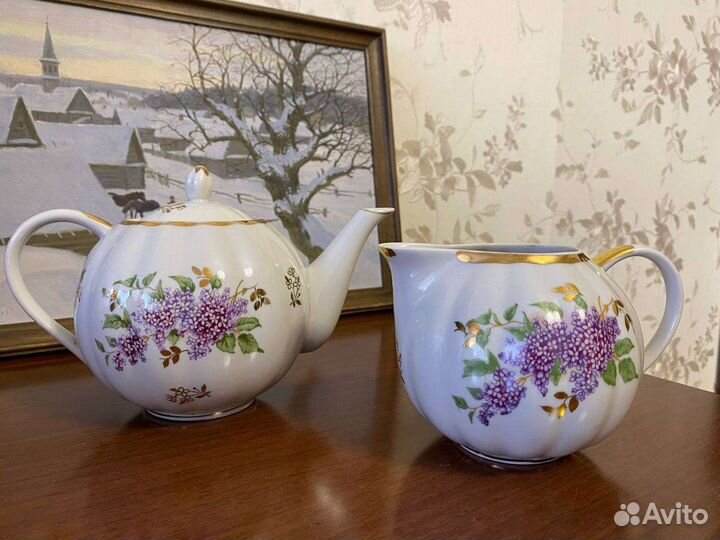 Предметы чайного сервиза Вербилки Сирень СССР