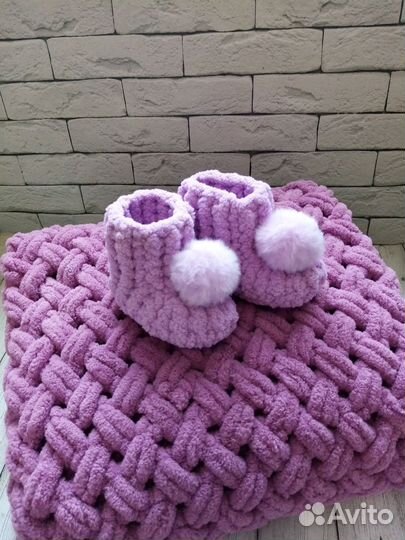 Плед вязаный плюшевый