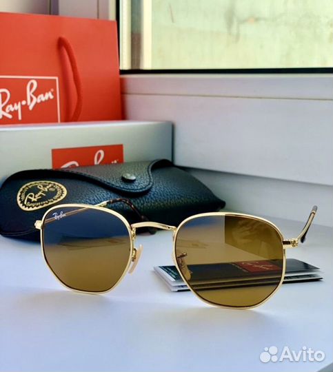 Очки ray ban hexagonal коричневые