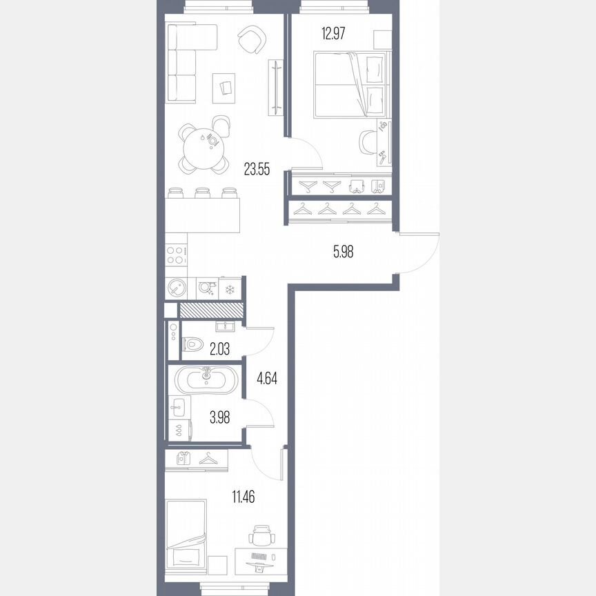 2-к. квартира, 64,6 м², 2/10 эт.