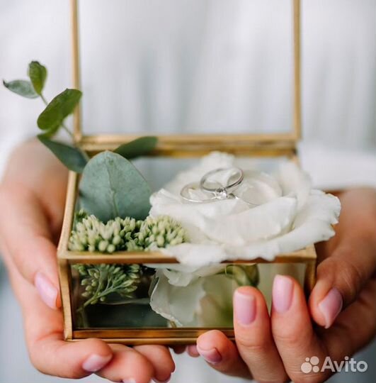 Шкатулка для колец свадебная стеклянная квадратная