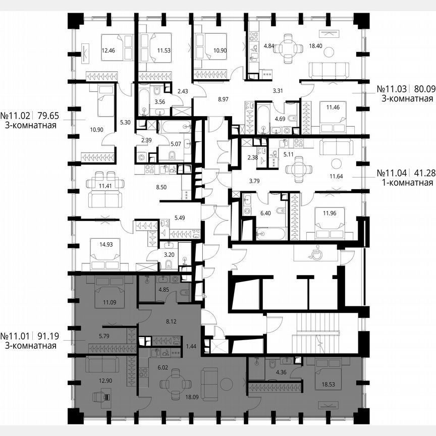 3-к. квартира, 91,2 м², 11/19 эт.