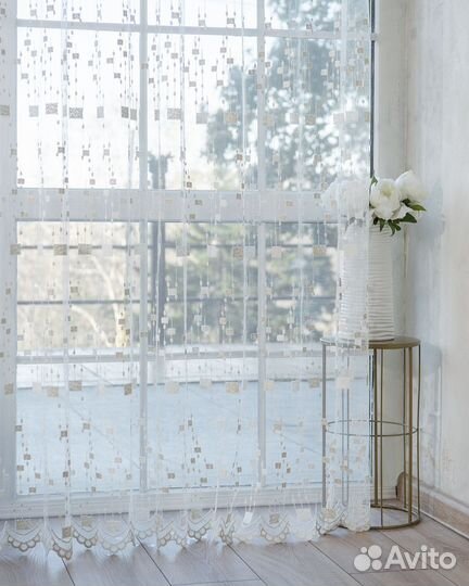 Тюль мона айвори готовый на окна пошив