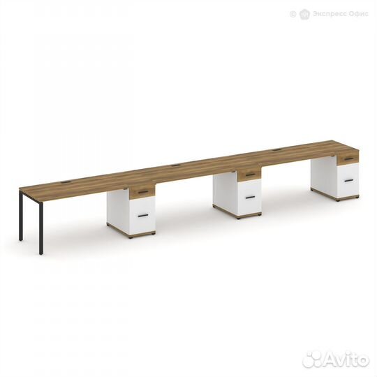 Стол-бенч на 3 места с тремя опорными тумбами Conc