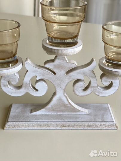 Подсвечник в стиле прованс, дерево, стекло, новый