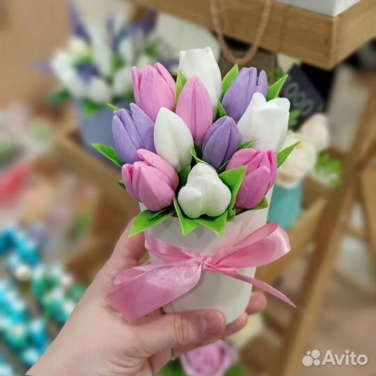 Букеты из мыла, подарок на 8 марта, тюльпаны