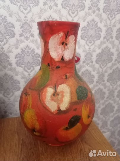 Глиняный кувшин ручная роспись декупаж