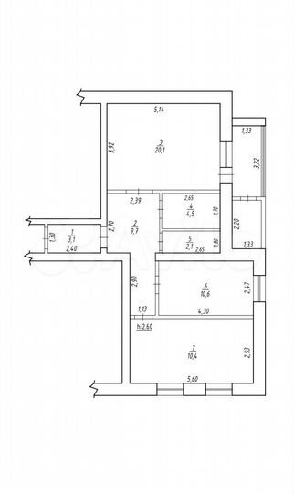 2-к. квартира, 65 м², 3/3 эт.