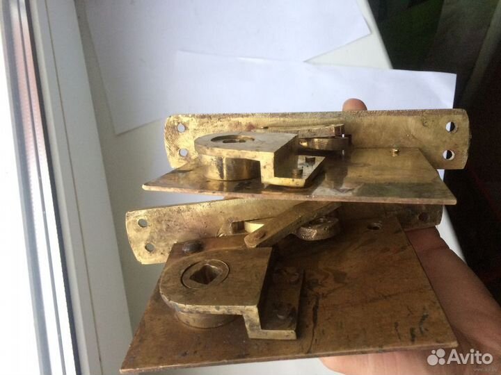 Старый дверной замок с ручкой (пара) Латунь/бронза