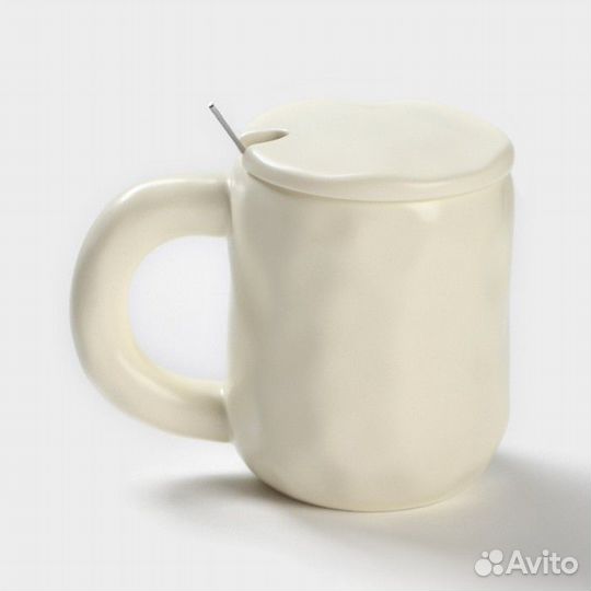 2 шт. Кружка керамическая с ложкой 'Мишка', 450 мл