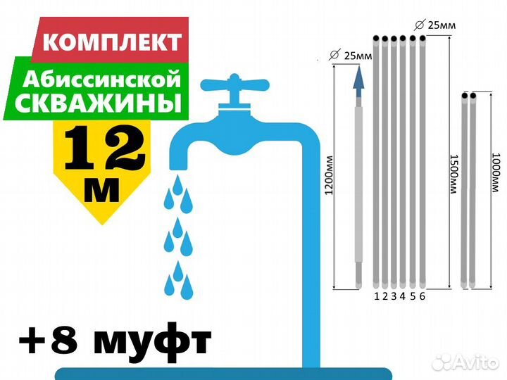 Комплект для абиссинской скважины 12м вгп D25мм