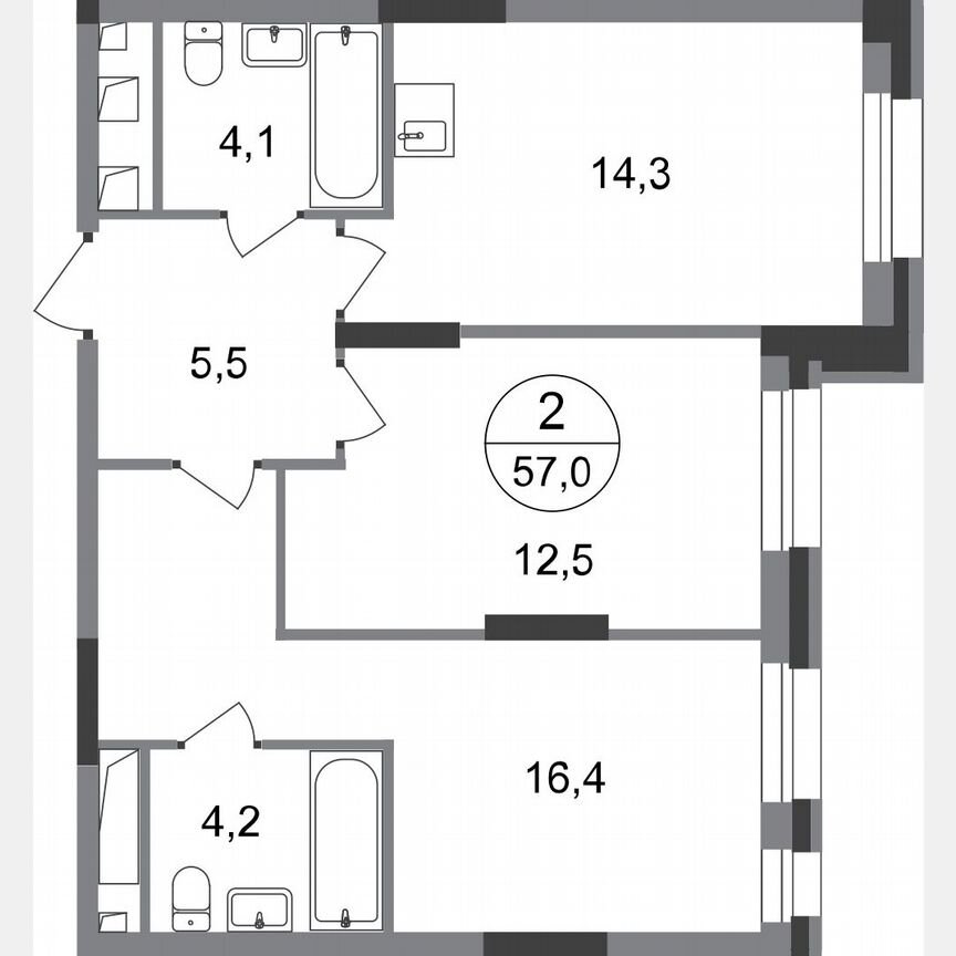 2-к. квартира, 57 м², 18/20 эт.