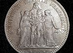 Франция 5 франков 1875 год Геркулес Отметка мд 