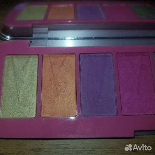 Косметика пакетом тени, хайлайтеры,пудра, кисточки