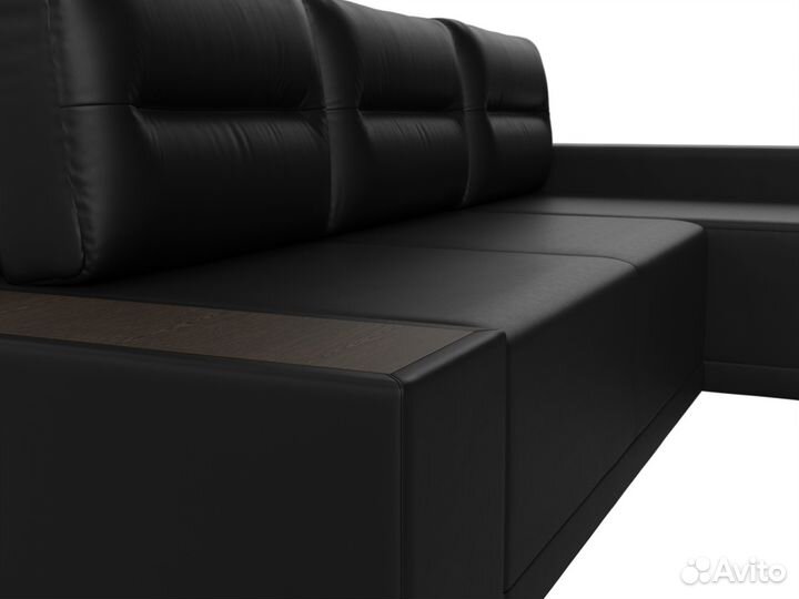 Диван угловой Чикаго правый угол, экокожа, черный