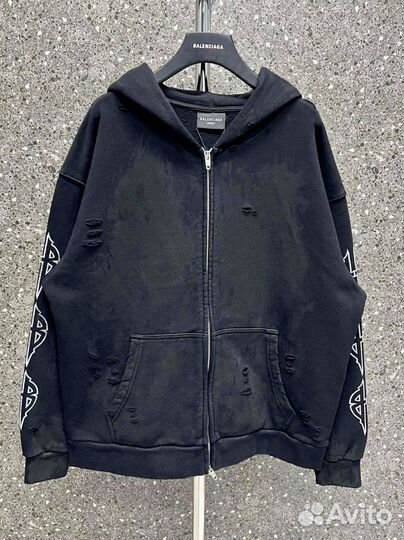 Зип худи Balenciaga Paris Moon черное скейт стиль