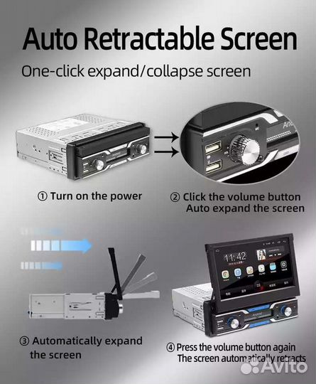 Магнитола 1DIN. GPS Карты С Выдвижным экраном