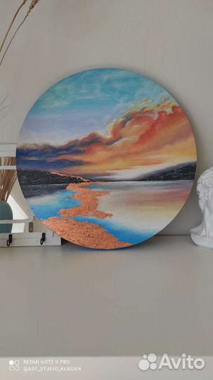 Картина на холсте, круглая, акрил 40см