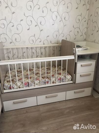 Детская кроватка трансформер с матрасом