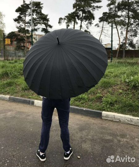 Большой зонт трость с кожаной ручкой