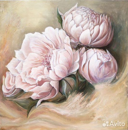 Картина маслом. Пионы