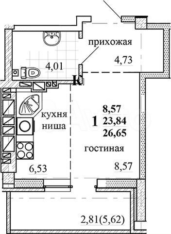 Квартира-студия, 26,7 м², 13/24 эт.