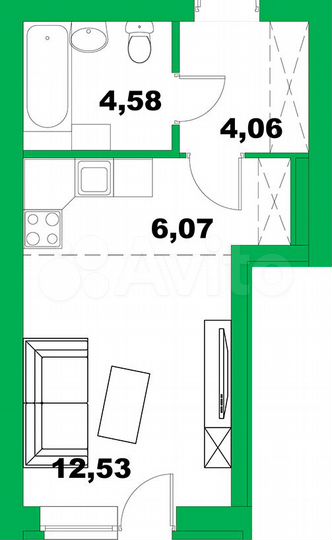 1-к. квартира, 29,2 м², 1/8 эт.