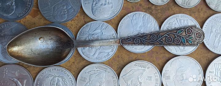 Ложка серебро,эмаль 875 проба звезда